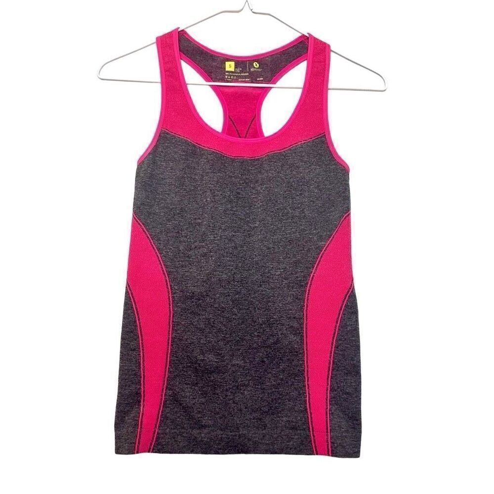 Xersion Scoop Neck Racerback Colorblock Heather Workout Tank Top Pink Gray Small